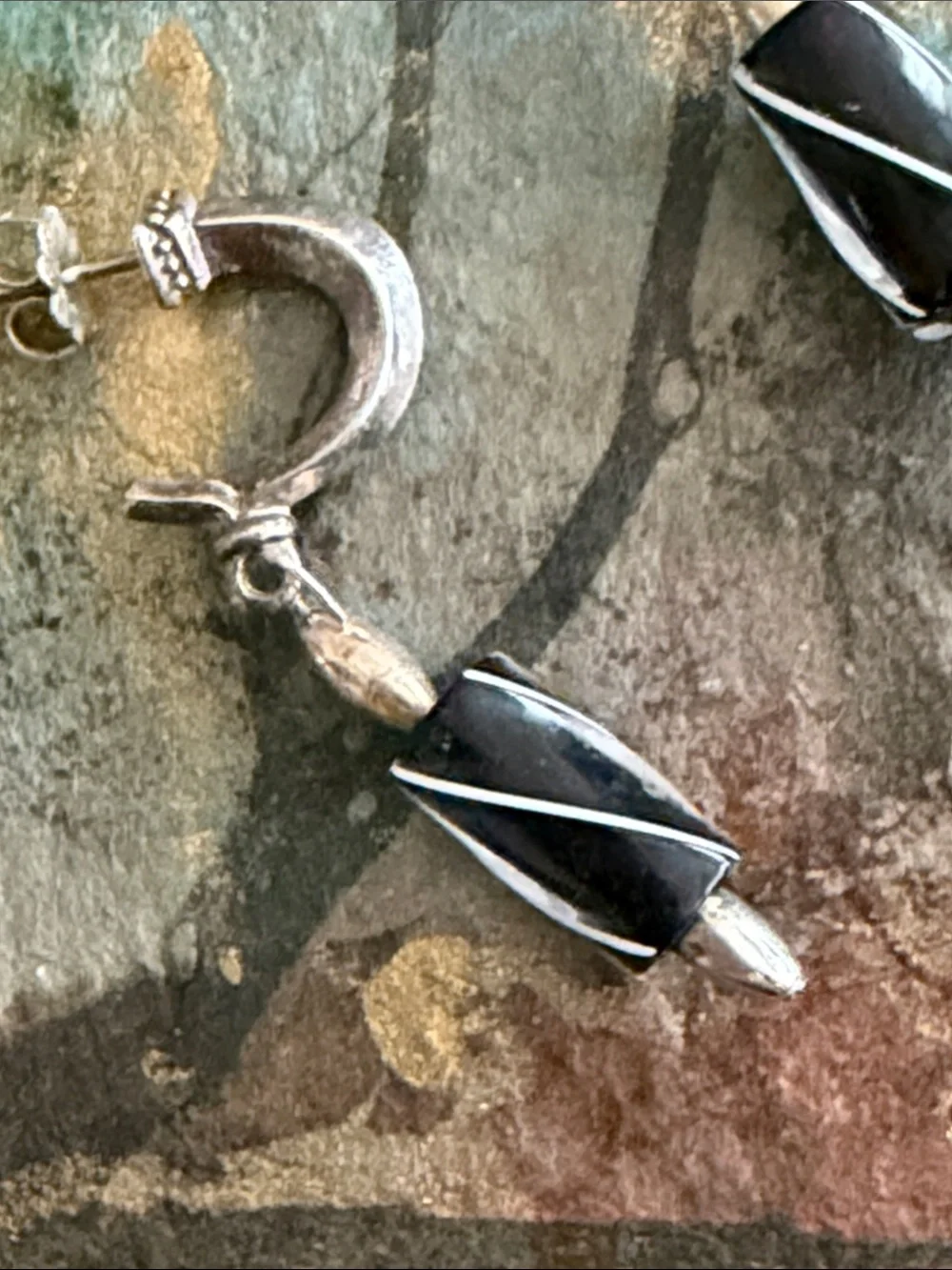 Sterling silver blown glass black and white like a swizzle stick post style